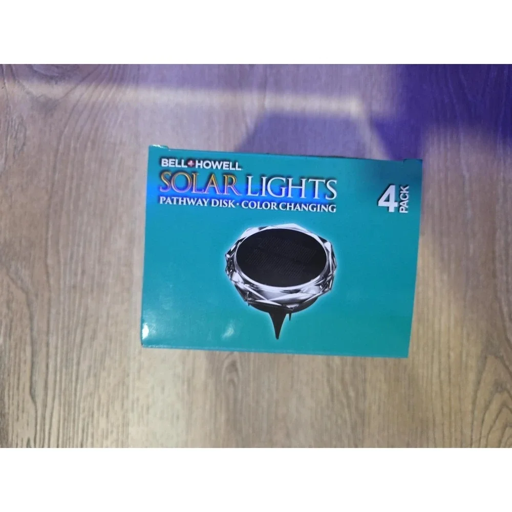 Bell + Howell Solar Lights Pathway Disk Color Changing LED 4 Pack Outdoor